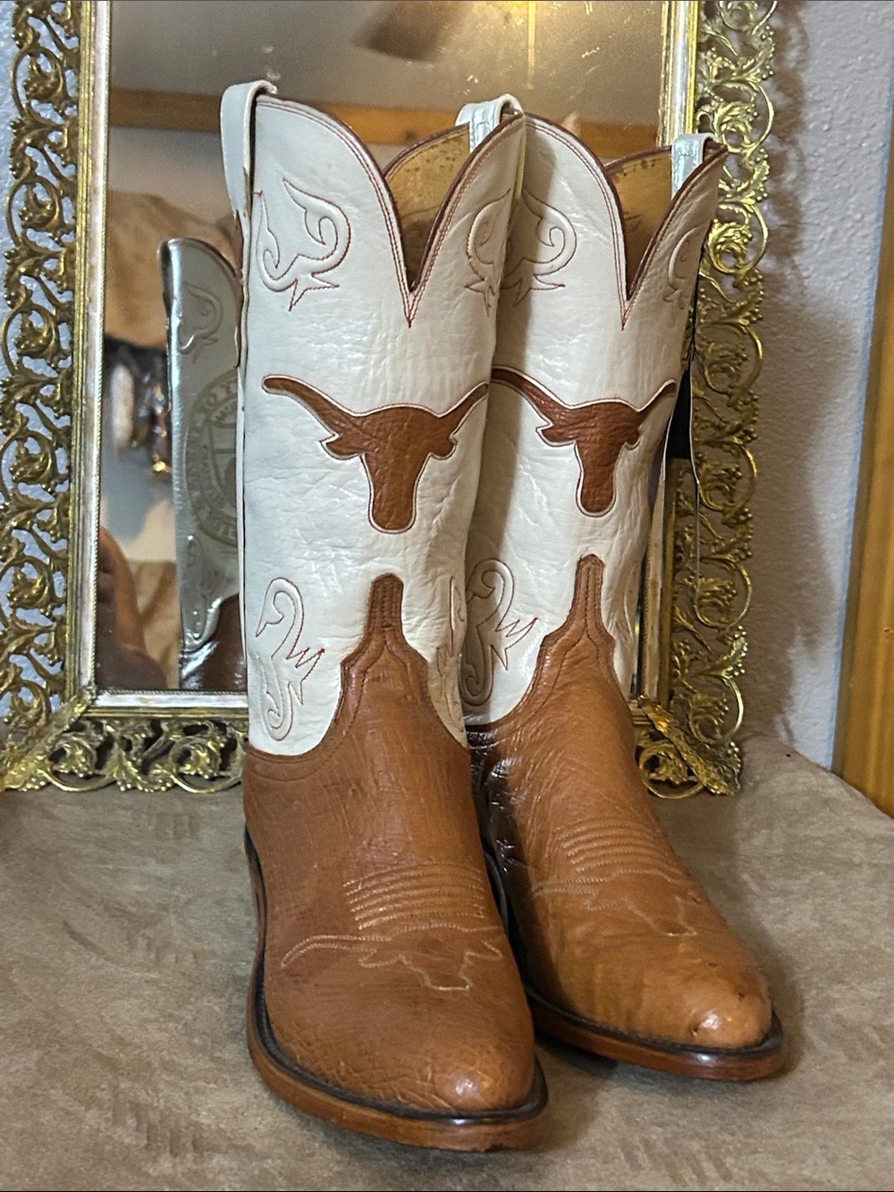 Lucchese Two-Tone Brown and White Longhorn Western Boots